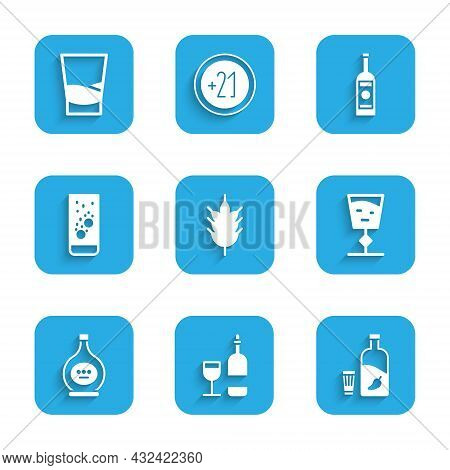 Set Hop, Wine Bottle With Glass, Vodka Pepper And, Bottle Of Cognac Or Brandy, Effervescent Tablets 