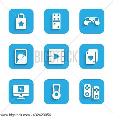 Set Play Video, Kettlebell, Gamepad, Playing Cards, Online Play Video, Picture Landscape, And Paper 
