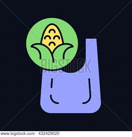 Compostable Bag Made From Corn Rgb Color Icon For Dark Theme. Biodegradable Shopping Bag. Plant Star