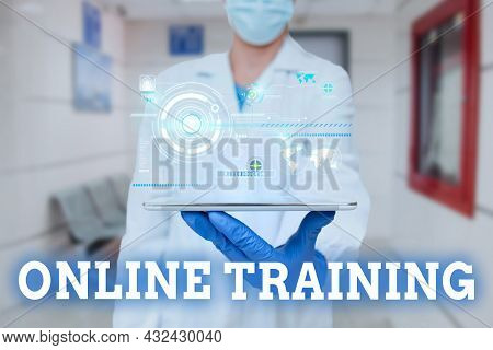 Text Caption Presenting Online Training. Business Idea Computer Based Training Distance Or Electroni