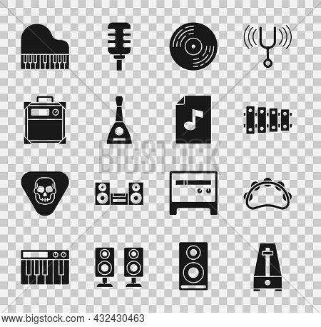 Set Metronome With Pendulum, Tambourine, Xylophone, Vinyl Disk, Balalaika, Guitar Amplifier, Grand P