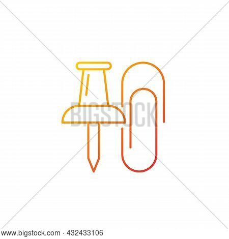 Pins And Paper Clips Gradient Linear Vector Icon. Office Supplies. Binding Paper Sheets Together. Ha