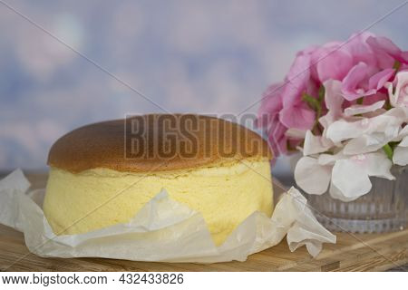Deliciously Jiggly And Soft Like Cotton, The Fluffy Japanese Cheesecake. Selective Focus Points
