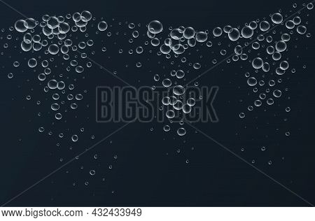Transparent Fizzy Bubbles. Sparkles Champagne. Fizzy Pop And Effervescent Drink. Abstract Fresh Soda