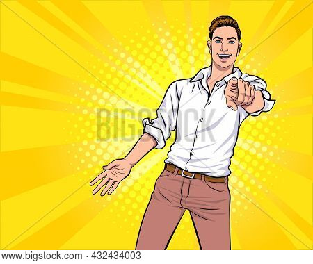 Smart Man Point Finger At You Gesture  In Retro Vintage Pop Art Comic Style