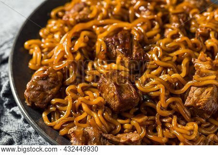 Homemade Trendy Korean Jjapaguri Noodles With Beef
