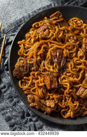 Homemade Trendy Korean Jjapaguri Noodles With Beef