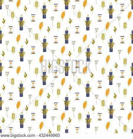 Vector Seamless Pattern With Magic Items. Witchcraft Texture For Web Page Background, Wrapping Paper