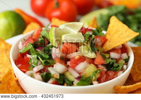 Mexican Food Concept With Pico De Gallo, Close Up