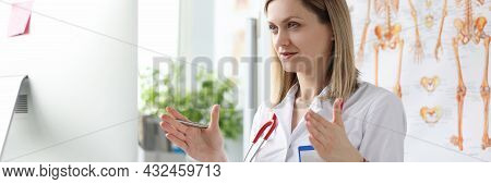 Female Doctor Conducts Online Training In Medicine Through Online Communication