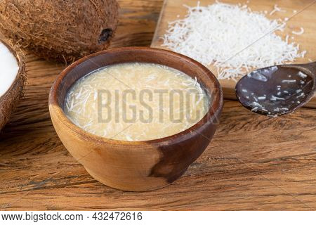 Creamy Cocada, Traditional Brazilian Coconut Candy With Grated Coconut.