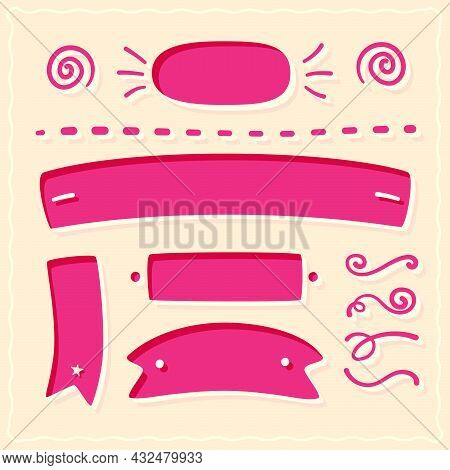 Hand Drawn Elements Lettering. Ribbons, Arabesques, Lines, Dots.