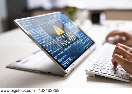 Hacked Laptop. Cyber Security Virus Attack And Breach