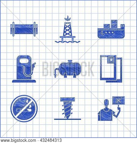 Set Oil Industrial Factory Building, Rotating Drill Digging Hole, Nature Saving Protest, Barrel Oil,