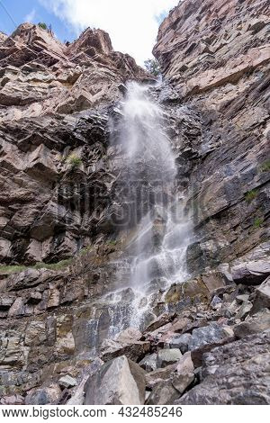 Beautiful Cascade Falls Waterfall At A Park In Ouray Colorado
