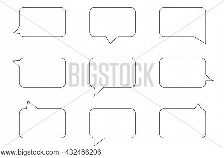 Black Rectangle Speech Bubble Icon Set. Communication Backdrop. Simple Design. Vector Illustration. 