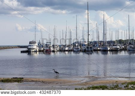 Manitowoc Wi Usa Septembet 07 2021: Sheltered Harbor On Lake Michigan With Boats Moored