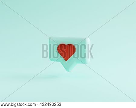 Red Heart Inside Blue Bubble Message On Blue Background For Love Concept By 3d Rendering.