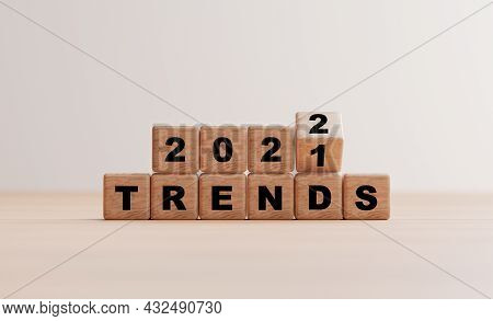 Wooden Cube Block Flipping 2021 To 2022 Trends For Business Planing And Marketing By 3d Render.