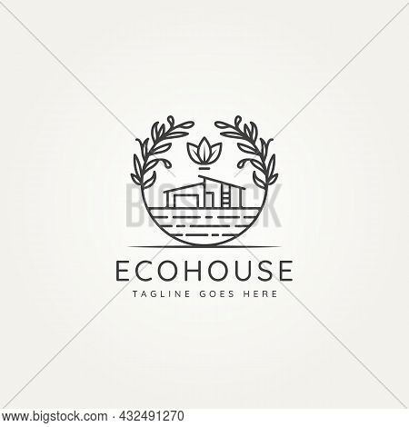 Ecohouse Nature Architecture Minimalist Line Art Emblem Logo Icon Template Vector Illustration Desig