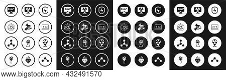 Set Secure Shield With Lightning, Test Tube And Flask, Solar System, Equation Solution, Xyz Coordina