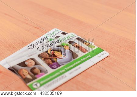 Massachusetts Bay Transportation Authority Boston Metro Two Cards On The Table.metro Card Boston Cit