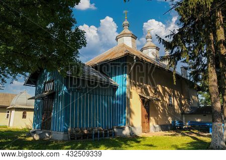 Scenic View Of Church Of The Ascension Built In 14th Century, Luzhany Village, Bukovina, Ukraine. It