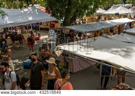 Sineu, Spain; September 08 2021: Weekly Street Market Of Food, Crafts And Animals In The Mallorcan T