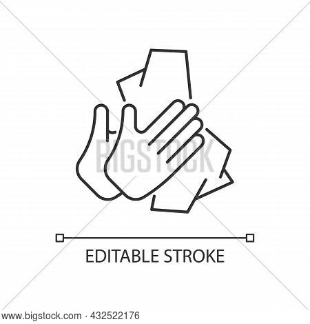 Dry Hands With Tissue Linear Icon. Wiping Off Dirt And Germs From Palms. Use Antibacterial Wipes. Th