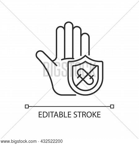 Microbes Protection Linear Icon. Protect Hands Against Pathogens. Using Antibacterial Soap. Thin Lin