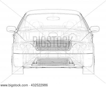Electric Vehicle Sketch. Vector Rendering Of 3d. Wire-frame Style. The Layers Of Visible And Invisib