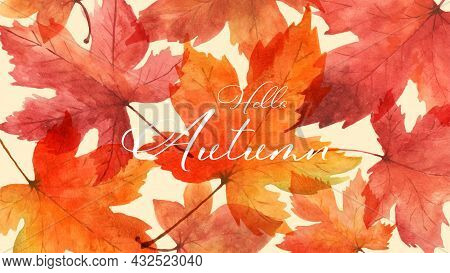 Abstract Art Autumn Background With Maple Leaves Watercolor. Watercolor Hand-painted Art Design Perf