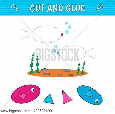 A Fish Of Geometric Shapes. Cut And Glue. Children's Game. Constructor, Application. Vector Illustra