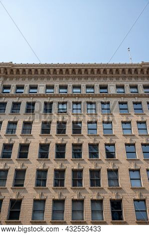Edmonton, Alberta - July 30, 2021: Looking Up View Of Edmonton's Historic Downtown Office Buildings.