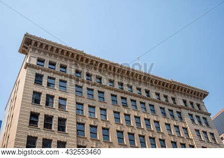 Edmonton, Alberta - July 30, 2021: Looking Up View Of Edmonton's Historic Downtown Office Buildings.
