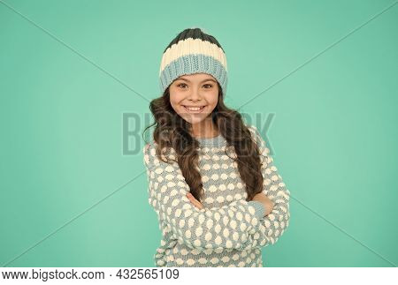 Keep Head In Warmth. Cozy And Comfortable. Winter Fashion For Active Rest. Child Wearing Knitwear.
