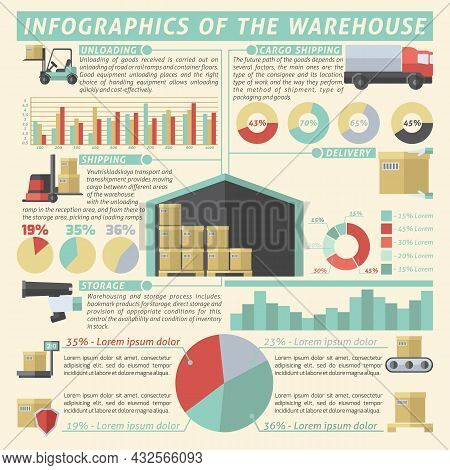 Warehouse Infographic Set With Logistics And Transportation Symbols And Charts Vector Illustration