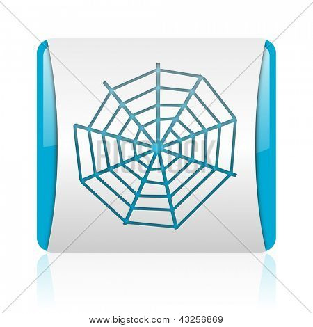 Spider web azul y blanco cuadrado icono brillante web