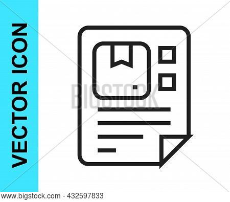 Black Line Waybill Icon Isolated On White Background. Vector
