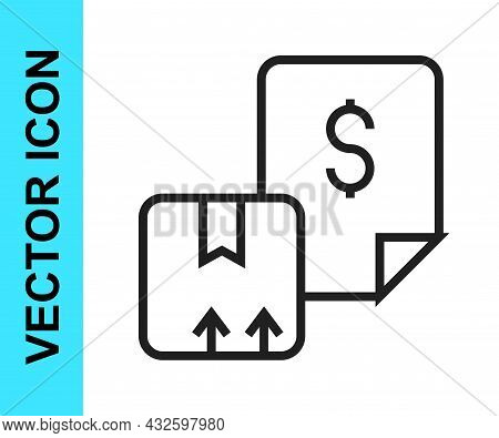 Black Line Waybill Icon Isolated On White Background. Vector