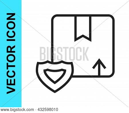 Black Line Delivery Security With Shield Icon Isolated On White Background. Delivery Insurance. Insu