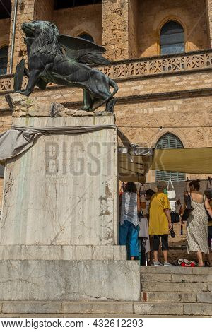 Sineu, Spain; September 08 2021: Weekly Street Market Of Food, Crafts And Animals In The Mallorcan T