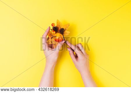 Female Hands With A Trendy Autumn French Manicure