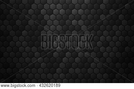 Hexagon Abstract Background. Dark Honeycomb Design. Black Metal Texture. Gray Carbon Effect. Steel B