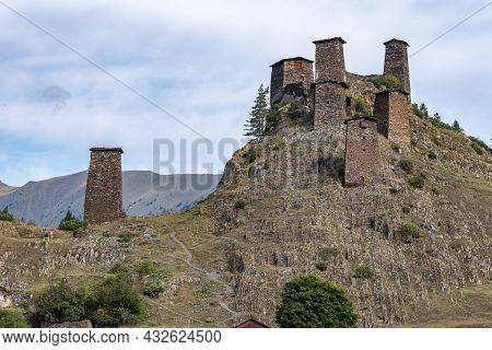 The Upper Omalo Village And The Fortress Keselo. Travel To The Georgia