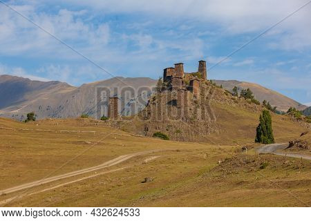 The Upper Omalo Village And The Fortress Keselo. Travel To The Georgia