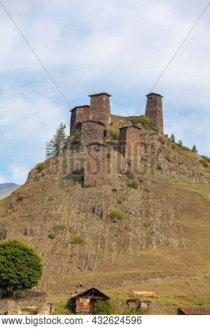 The Upper Omalo Village And The Fortress Keselo. Travel To The Georgia