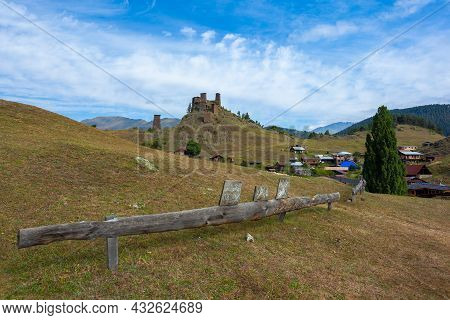 The Upper Omalo Village And The Fortress Keselo. Travel To The Georgia