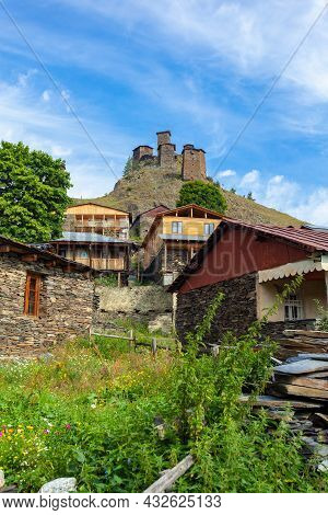 The Upper Omalo Village And The Fortress Keselo. Travel To The Georgia