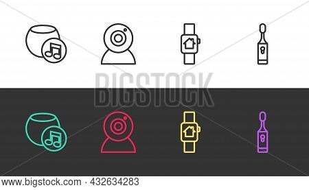 Set Line Voice Assistant, Web Camera, Smart Home With Smart Watch And Electric Toothbrush On Black A